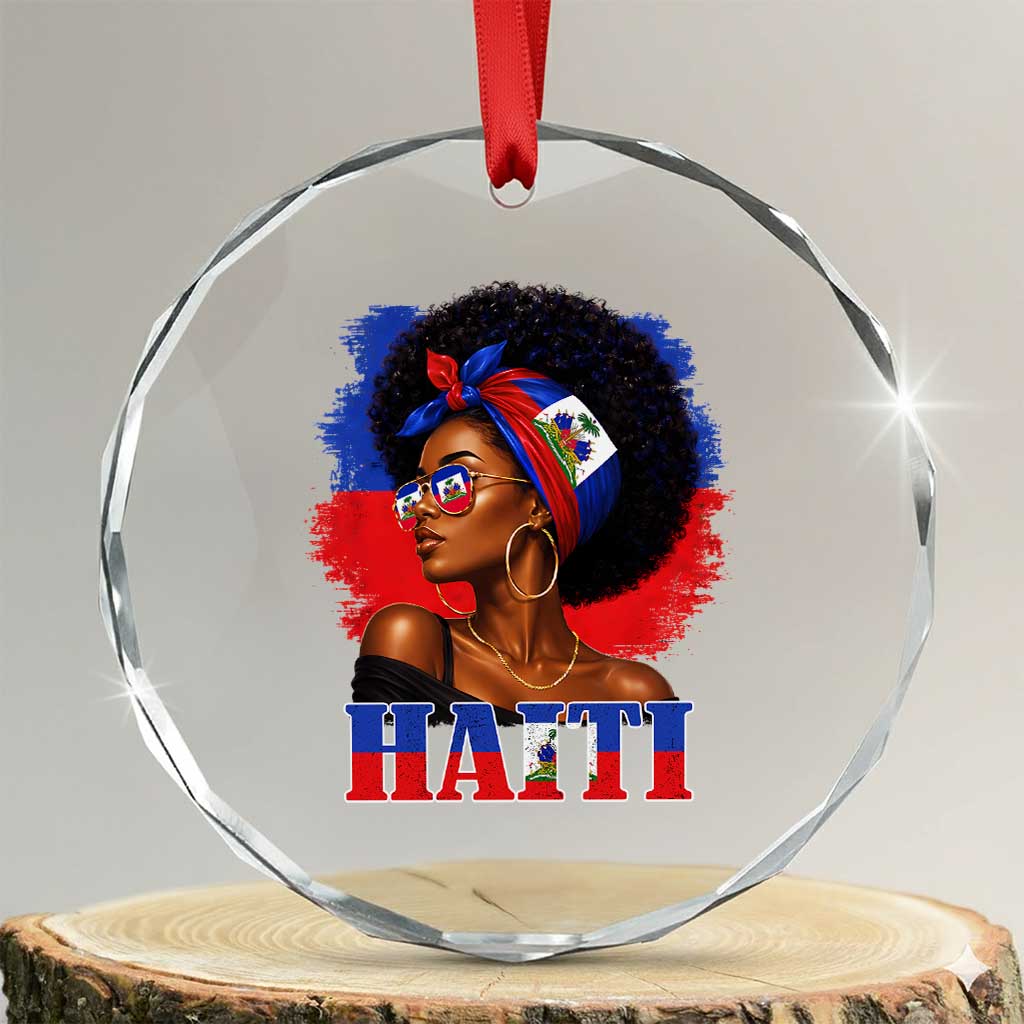 Haitian Queen Afro Melanin Graphic Crystal Glass Ornament Haiti Flag Heritage Pride TS02 Transparent Glass 3'' Circle Print Your Wear
