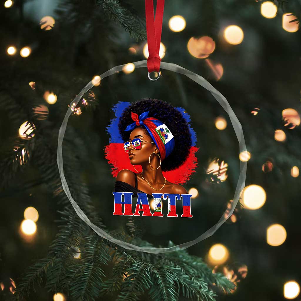 Haitian Queen Afro Melanin Graphic Crystal Glass Ornament Haiti Flag Heritage Pride TS02 Print Your Wear