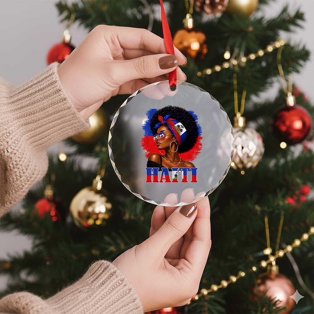Haitian Queen Afro Melanin Graphic Crystal Glass Ornament Haiti Flag Heritage Pride TS02 Print Your Wear