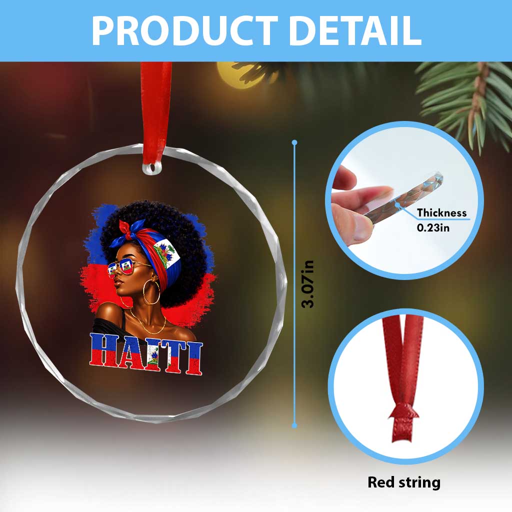 Haitian Queen Afro Melanin Graphic Crystal Glass Ornament Haiti Flag Heritage Pride TS02 Print Your Wear