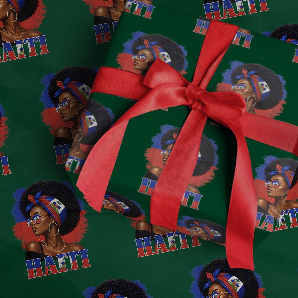 Haitian Queen Afro Melanin Graphic Wrapping Paper Roll Haiti Flag Heritage Pride TS02 Green Print Your Wear