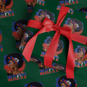 Haitian Queen Afro Melanin Graphic Wrapping Paper Roll Haiti Flag Heritage Pride TS02 Green Print Your Wear