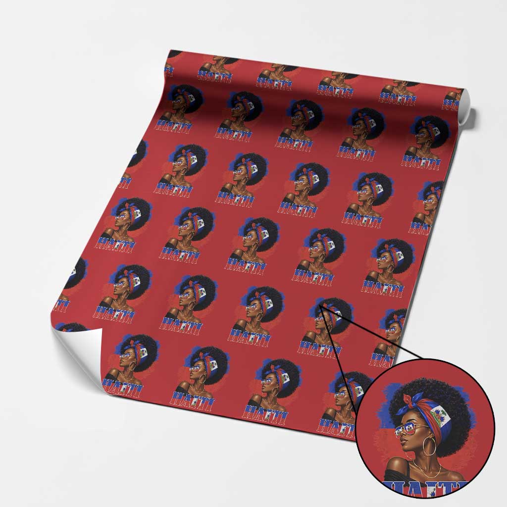 Haitian Queen Afro Melanin Graphic Wrapping Paper Roll Haiti Flag Heritage Pride TS02 Red Print Your Wear