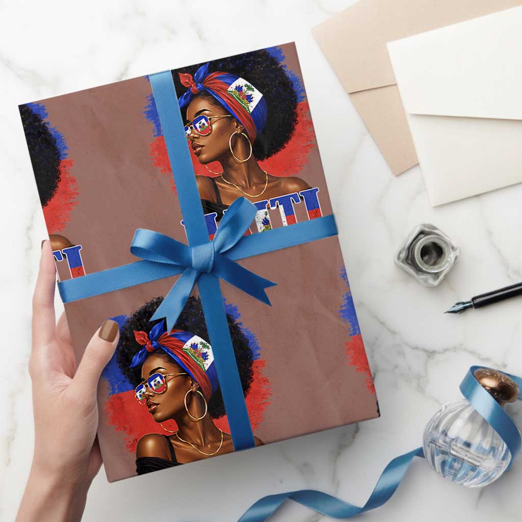 Haitian Queen Afro Melanin Graphic Wrapping Paper Roll Haiti Flag Heritage Pride TS02 Mocha Print Your Wear