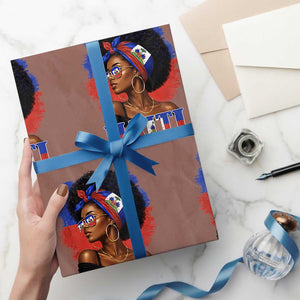Haitian Queen Afro Melanin Graphic Wrapping Paper Roll Haiti Flag Heritage Pride TS02 Mocha Print Your Wear