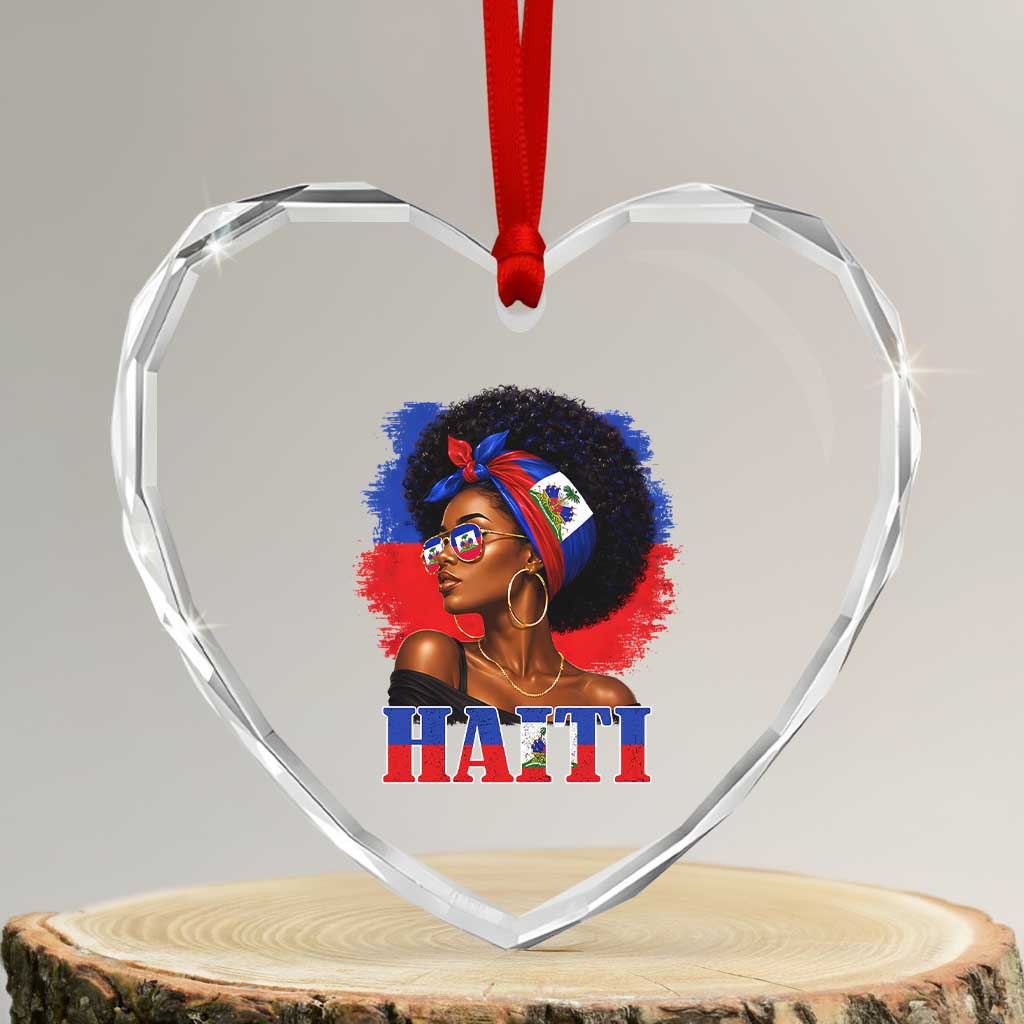 Haitian Queen Afro Melanin Graphic Heart Crystal Glass Ornament Haiti Flag Heritage Pride TS02 Transparent Glass 3'' Heart Print Your Wear