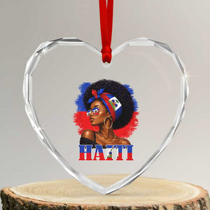 Haitian Queen Afro Melanin Graphic Heart Crystal Glass Ornament Haiti Flag Heritage Pride TS02 Transparent Glass 3'' Heart Print Your Wear