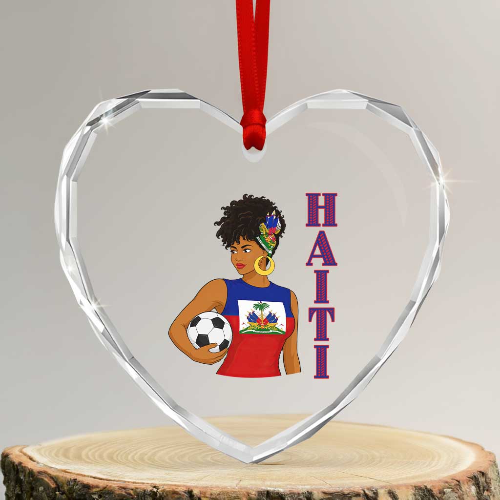 Haitian Soccer Fan Girl Heart Crystal Glass Ornament Ayiti Heritage Pride Football Lover TS12 Transparent Glass 3'' Heart Print Your Wear
