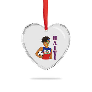 Haitian Soccer Fan Girl Heart Crystal Glass Ornament Ayiti Heritage Pride Football Lover