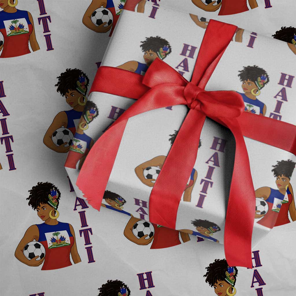 Haitian Soccer Fan Girl Wrapping Paper Roll Ayiti Heritage Pride Football Lover TS12 White Print Your Wear
