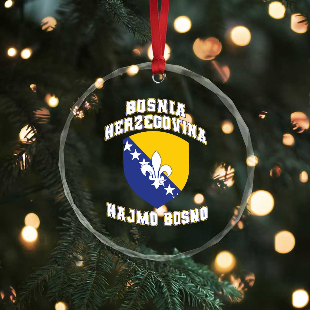 Hajmo Bosno Lets Go Bosnia Herzegovina Flag Crystal Glass Ornament Golden Lily Soccer Football Fan Athletic Graphic