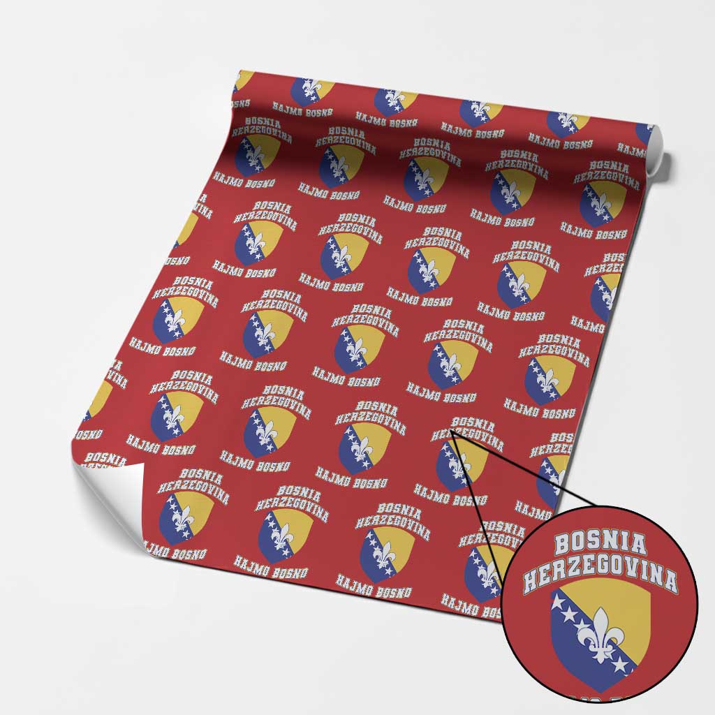 Hajmo Bosno Lets Go Bosnia Herzegovina Flag Wrapping Paper Roll Golden Lily Soccer Football Fan Athletic Graphic