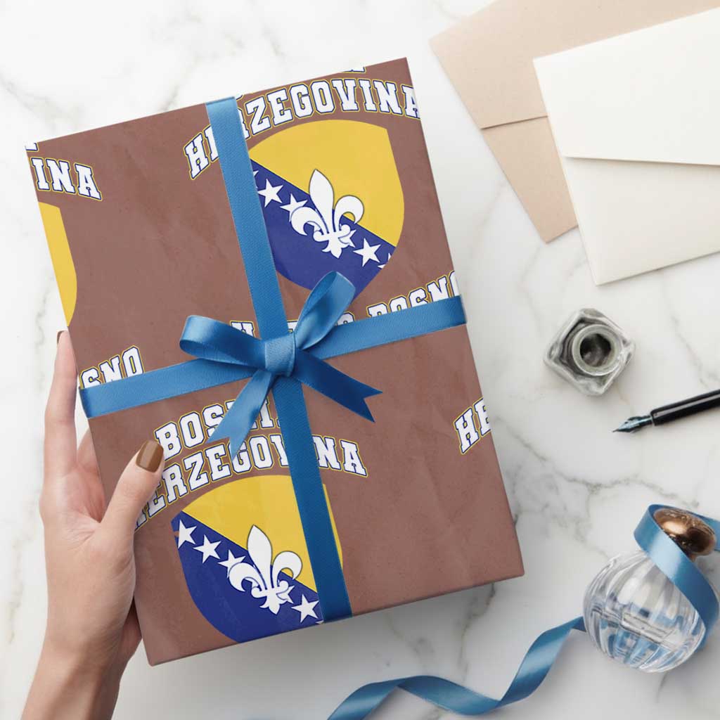 Hajmo Bosno Lets Go Bosnia Herzegovina Flag Wrapping Paper Roll Golden Lily Soccer Football Fan Athletic Graphic