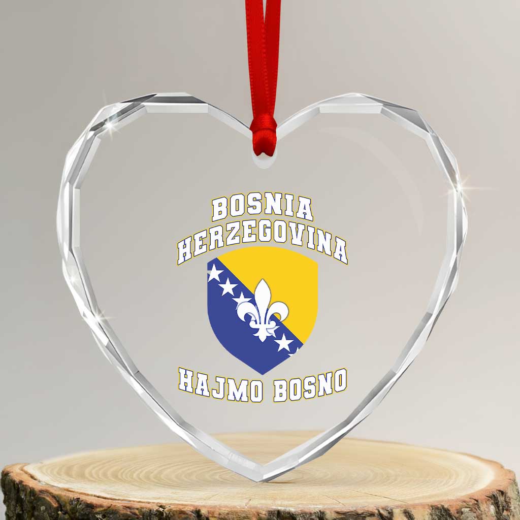 Hajmo Bosno Lets Go Bosnia Herzegovina Flag Heart Crystal Glass Ornament Golden Lily Soccer Football Fan Athletic Graphic