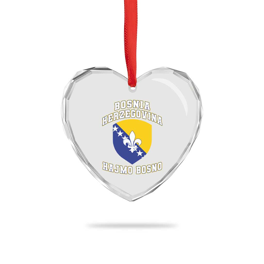 Hajmo Bosno Lets Go Bosnia Herzegovina Flag Heart Crystal Glass Ornament Golden Lily Soccer Football Fan Athletic Graphic