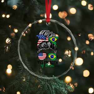 Half American And Brazilian America Brazil Brasil Flag Girl Crystal Glass Ornament Yes I'm Both of Them