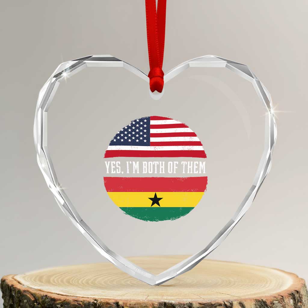 Half American Half Ghanaian Heart Crystal Glass Ornament Pride Ghanese Roots USA Flag Ghana Heritage Yes Im Both Of Them TS10 Transparent Glass 3'' Heart Print Your Wear