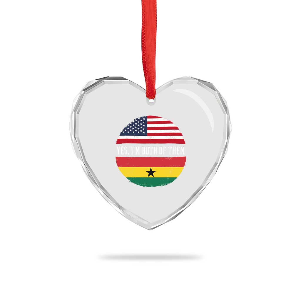 Half American Half Ghanaian Heart Crystal Glass Ornament Pride Ghanese Roots USA Flag Ghana Heritage Yes Im Both Of Them