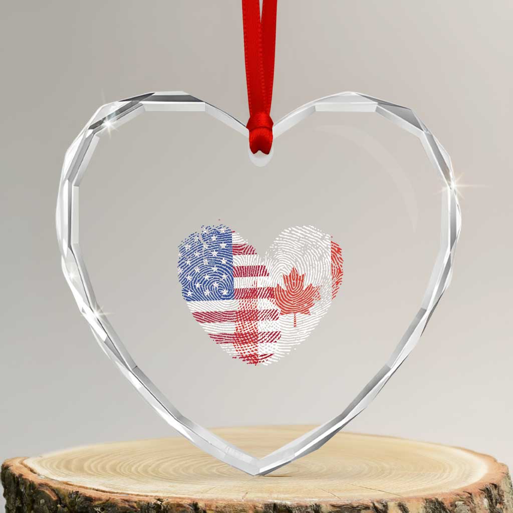 Half Canadian Half American USA Flag Canada America Heart Crystal Glass Ornament