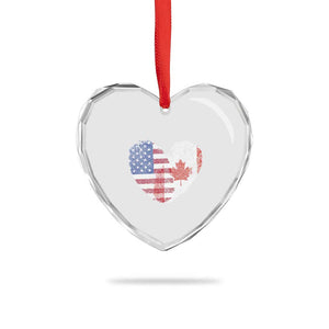 Half Canadian Half American USA Flag Canada America Heart Crystal Glass Ornament