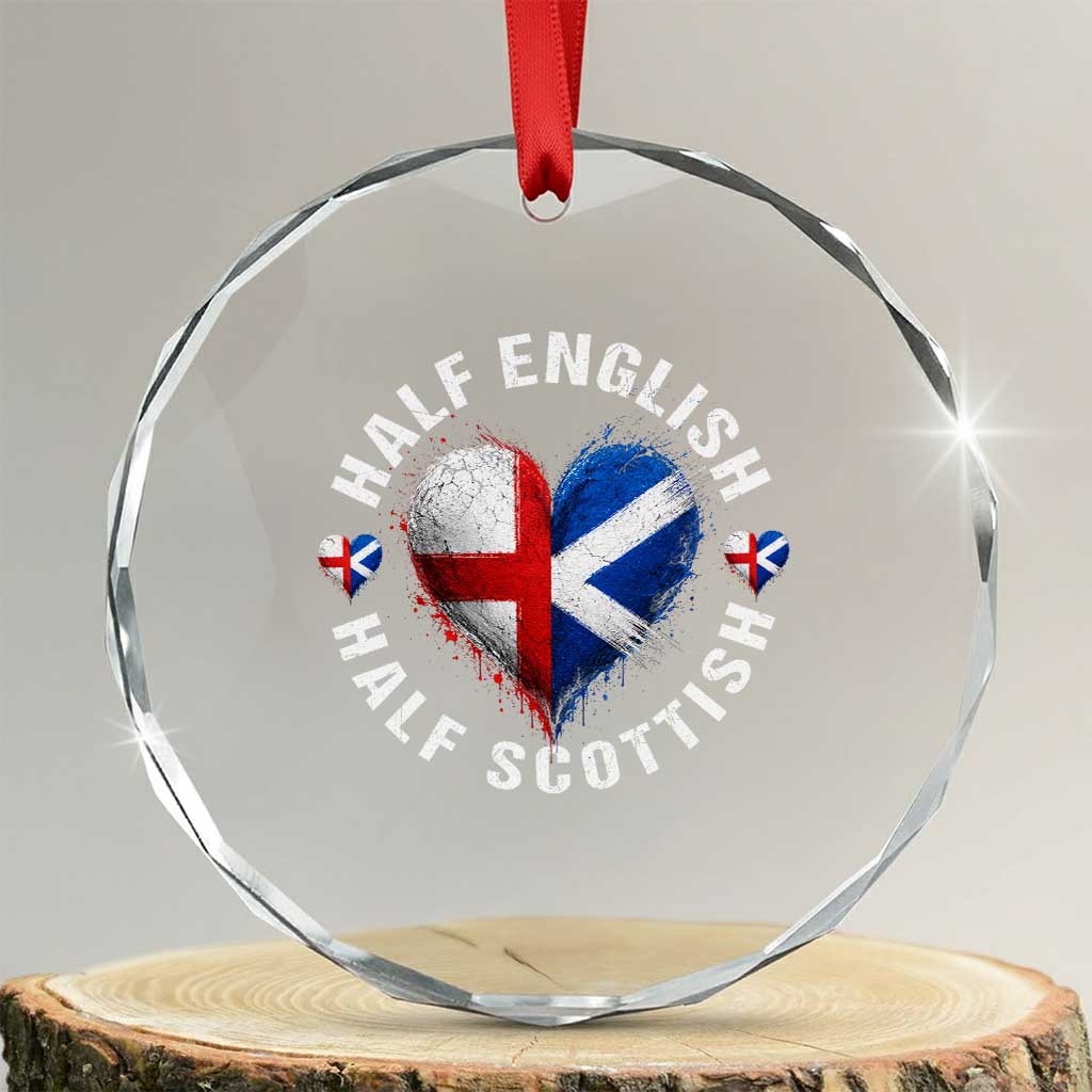 Half English Half Scottish Heritage Crystal Glass Ornament Heart St Georges Cross and Saltire Pride TS02 Transparent Glass 3'' Circle Print Your Wear
