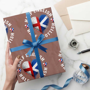 Half English Half Scottish Heritage Wrapping Paper Roll Heart St Georges Cross and Saltire Pride
