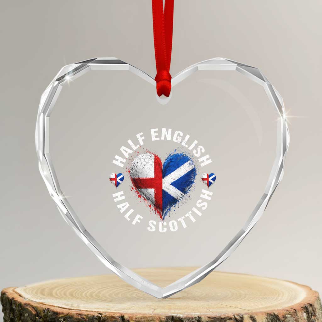 Half English Half Scottish Heritage Heart Crystal Glass Ornament Heart St Georges Cross and Saltire Pride