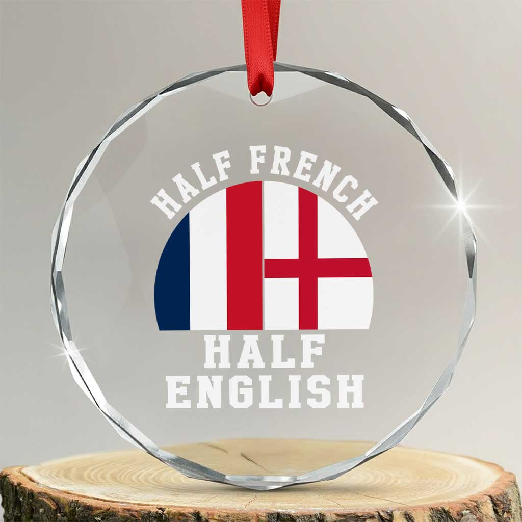 Half French Half English Split Flag Graphic Crystal Glass Ornament Patriotic Anglo England France Dual Heritage DNA Ancestry TS02 Transparent Glass 3'' Circle Print Your Wear