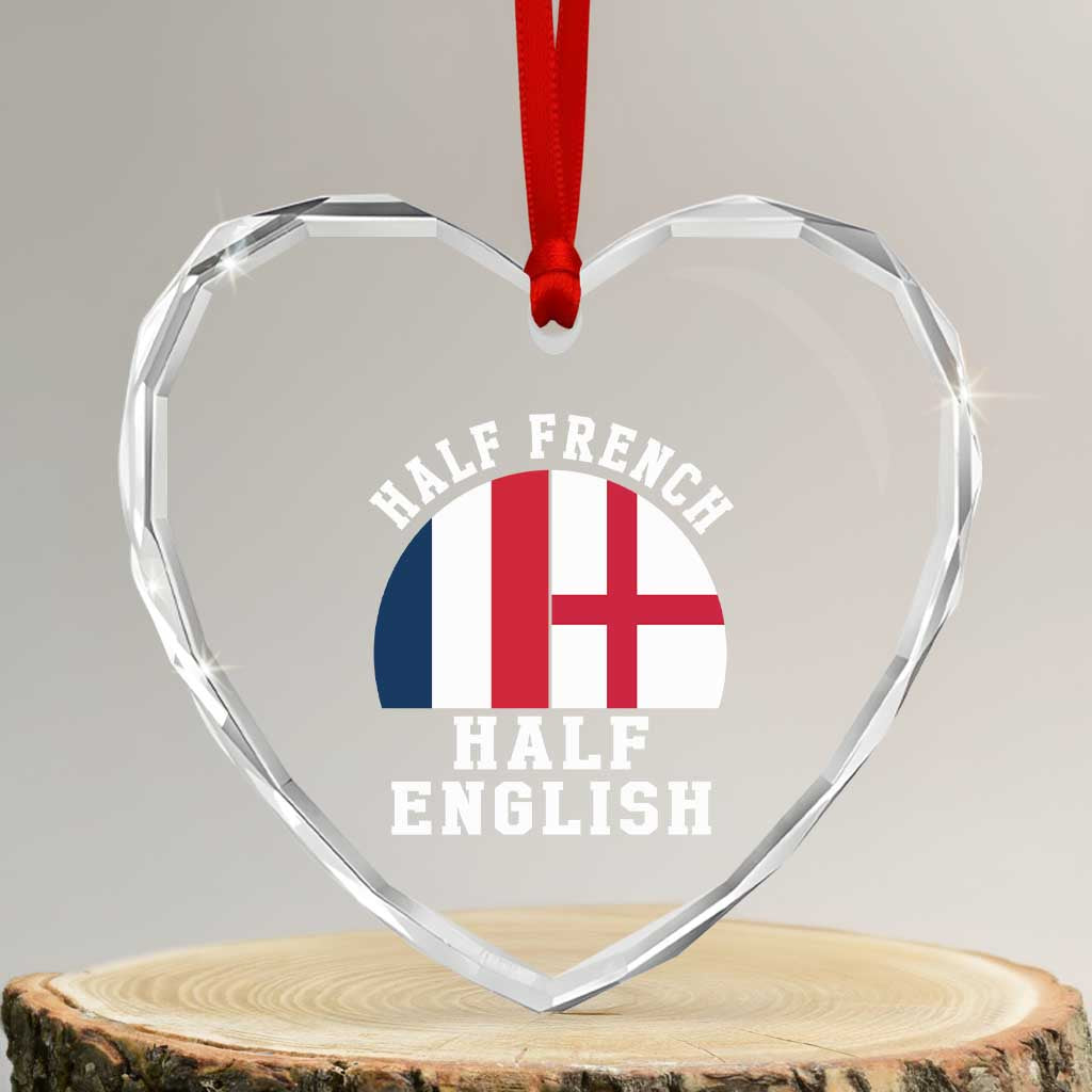 Half French Half English Split Flag Graphic Heart Crystal Glass Ornament Patriotic Anglo England France Dual Heritage DNA Ancestry TS02 Transparent Glass 3'' Heart Print Your Wear