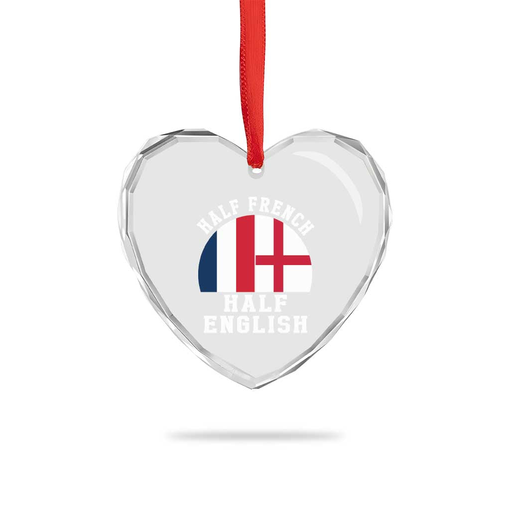 Half French Half English Split Flag Graphic Heart Crystal Glass Ornament Patriotic Anglo England France Dual Heritage DNA Ancestry TS02 Print Your Wear