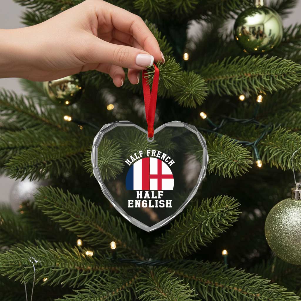 Half French Half English Split Flag Graphic Heart Crystal Glass Ornament Patriotic Anglo England France Dual Heritage DNA Ancestry TS02 Print Your Wear