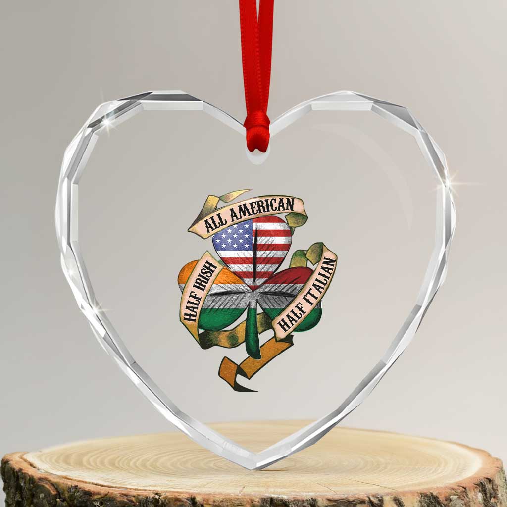 Half Irish Half Italian All American Heart Crystal Glass Ornament Vintage Flag Shamrock Heritage TS11 Transparent Glass 3'' Heart Print Your Wear