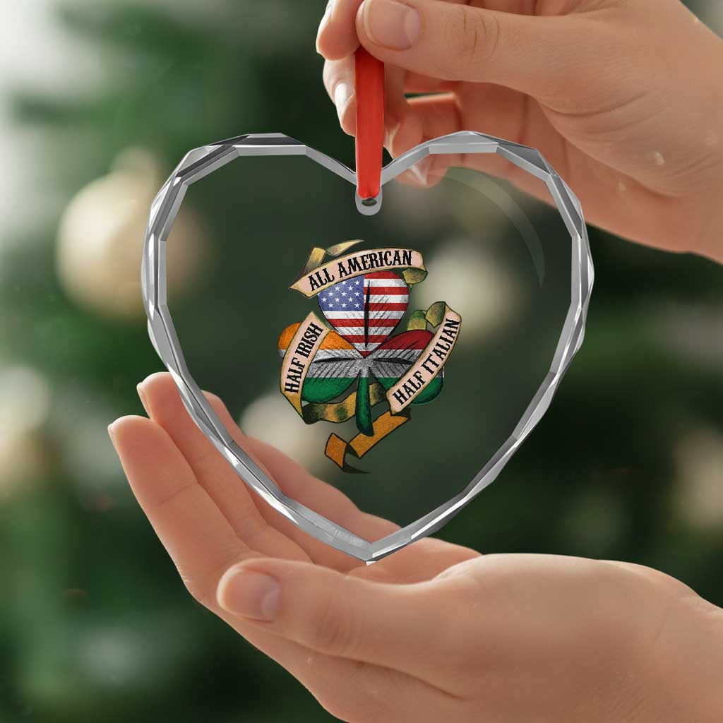 Half Irish Half Italian All American Heart Crystal Glass Ornament Vintage Flag Shamrock Heritage TS11 Print Your Wear