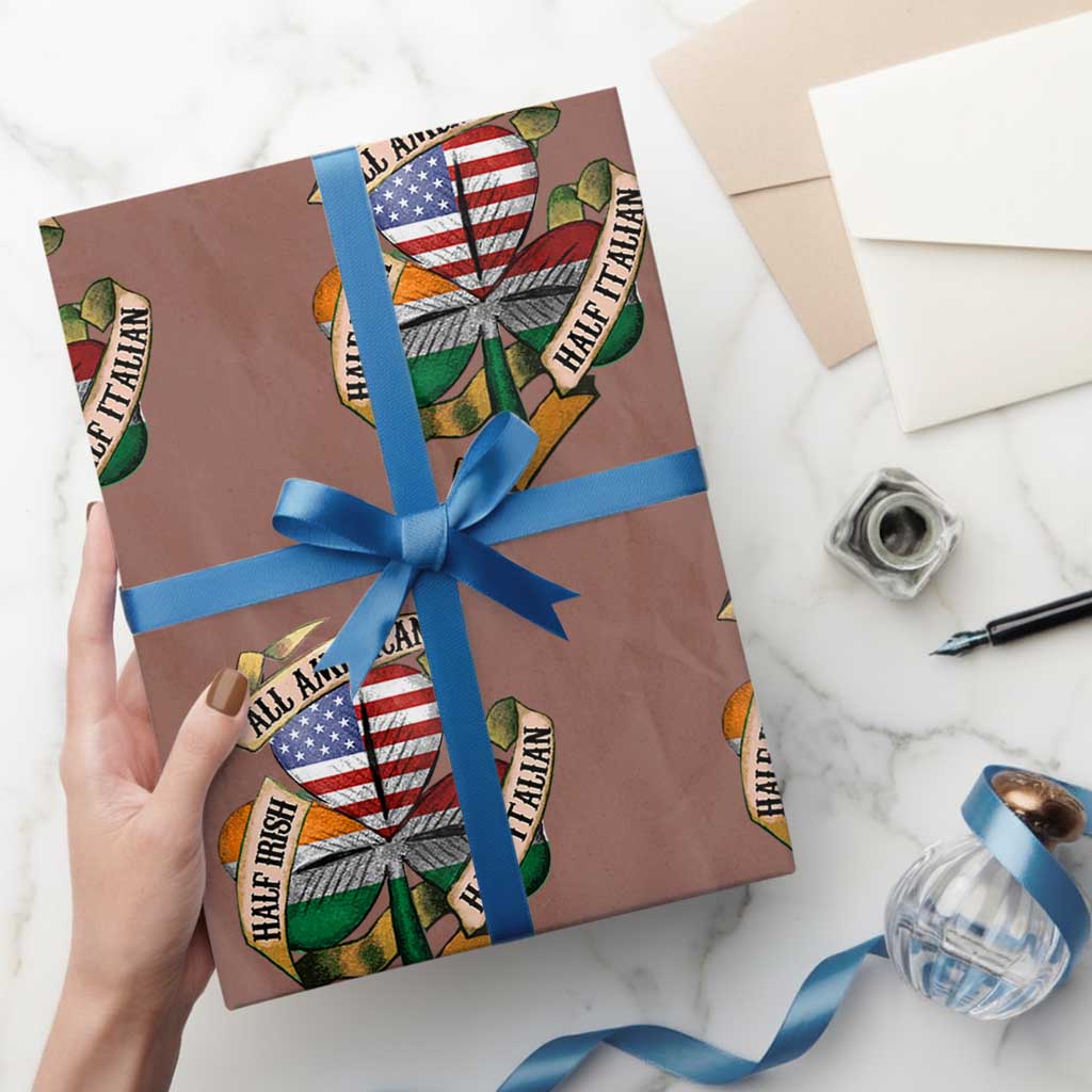 Half Irish Half Italian All American Wrapping Paper Roll Vintage Flag Shamrock Heritage TS11 Mocha Print Your Wear