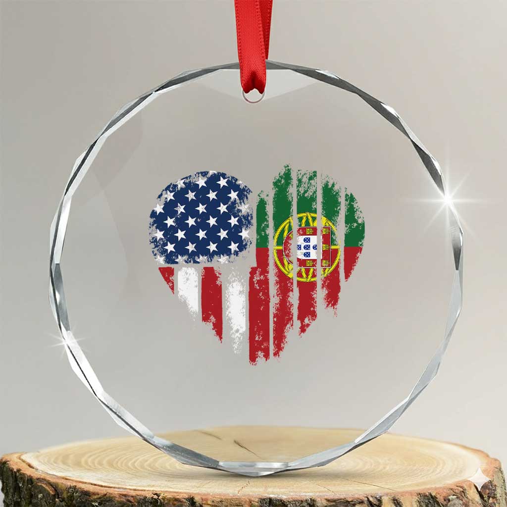 Half Portuguese American Flag Crystal Glass Ornament Portugal Roots USA Flag Immigrant Gifts TS10 Transparent Glass 3'' Circle Print Your Wear