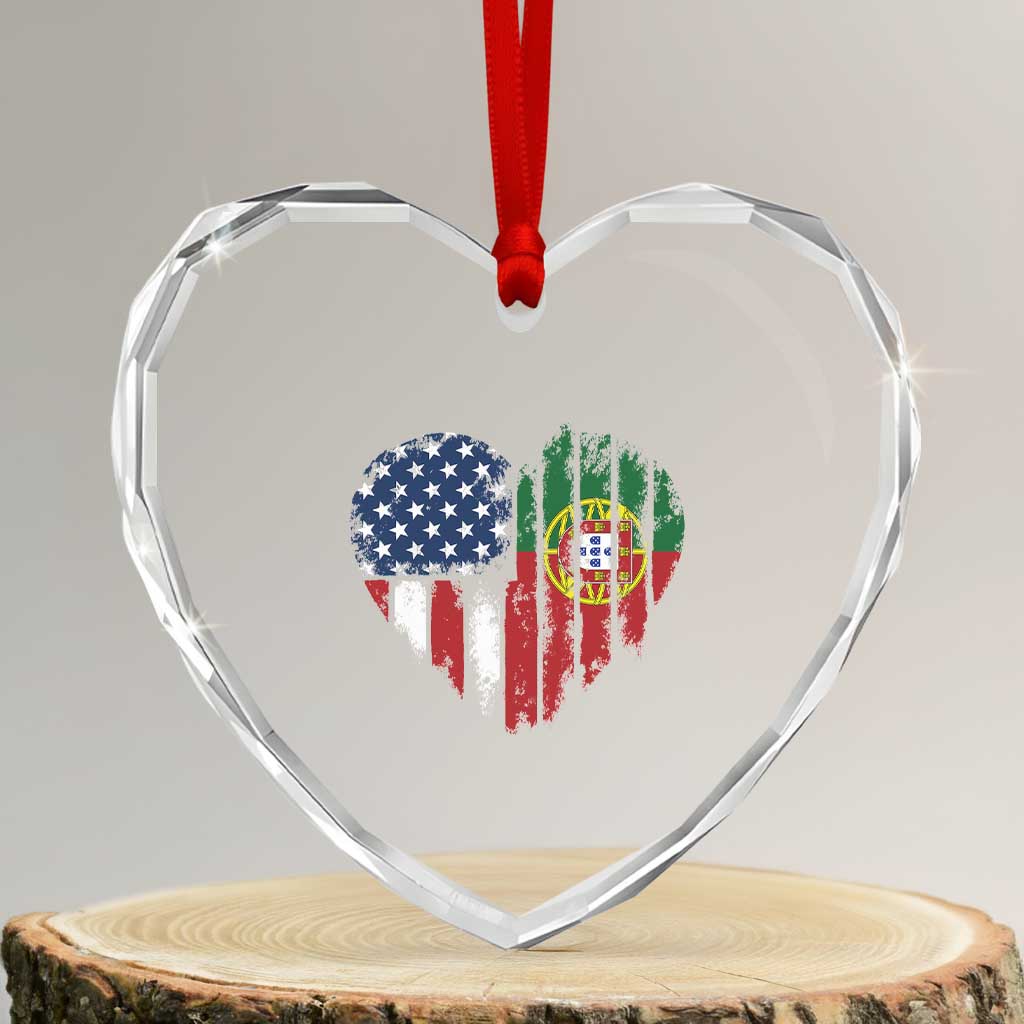 Half Portuguese American Flag Heart Crystal Glass Ornament Portugal Roots USA Flag Immigrant Gifts TS10 Transparent Glass 3'' Heart Print Your Wear
