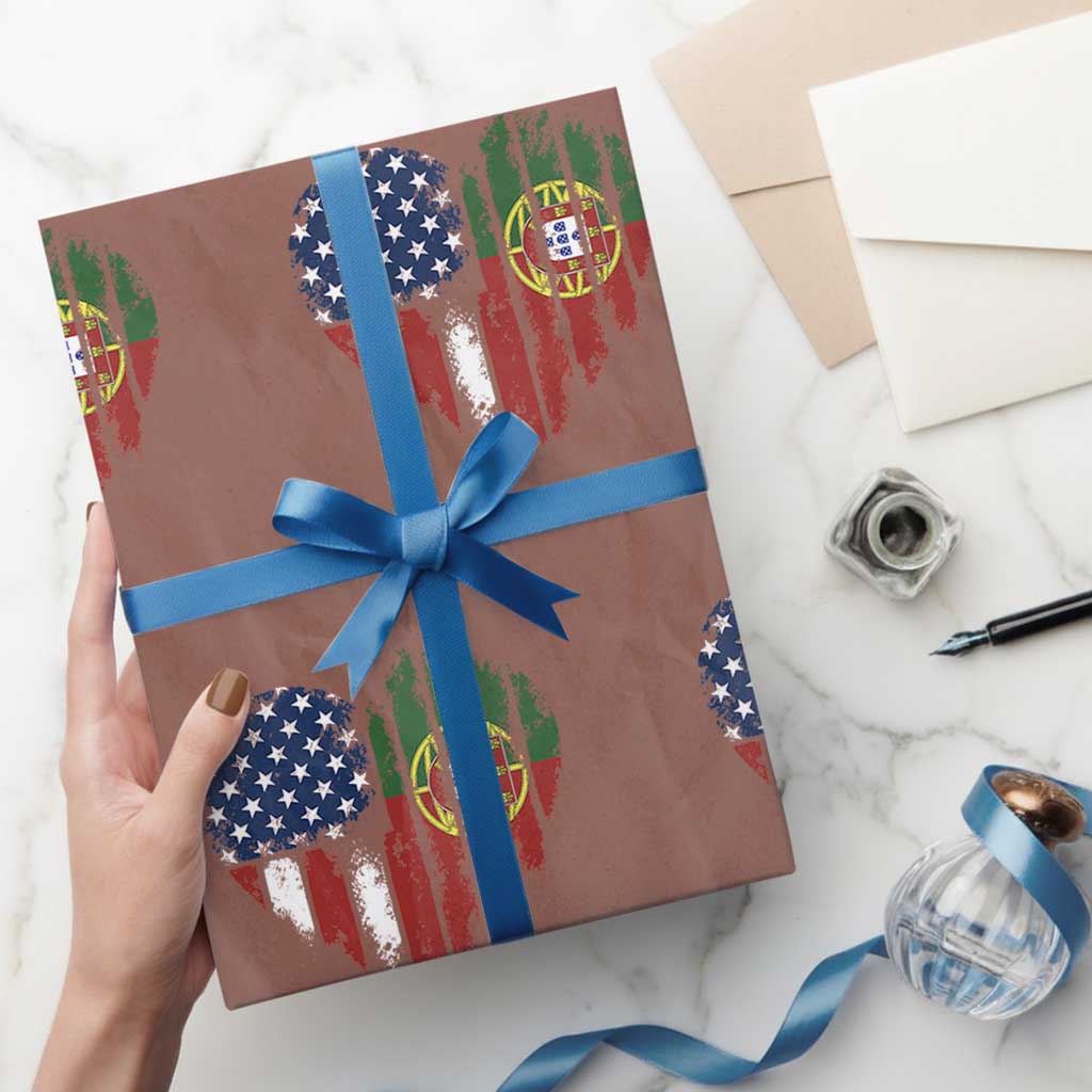 Half Portuguese American Flag Wrapping Paper Roll Portugal Roots USA Flag Immigrant Gifts TS10 Mocha Print Your Wear