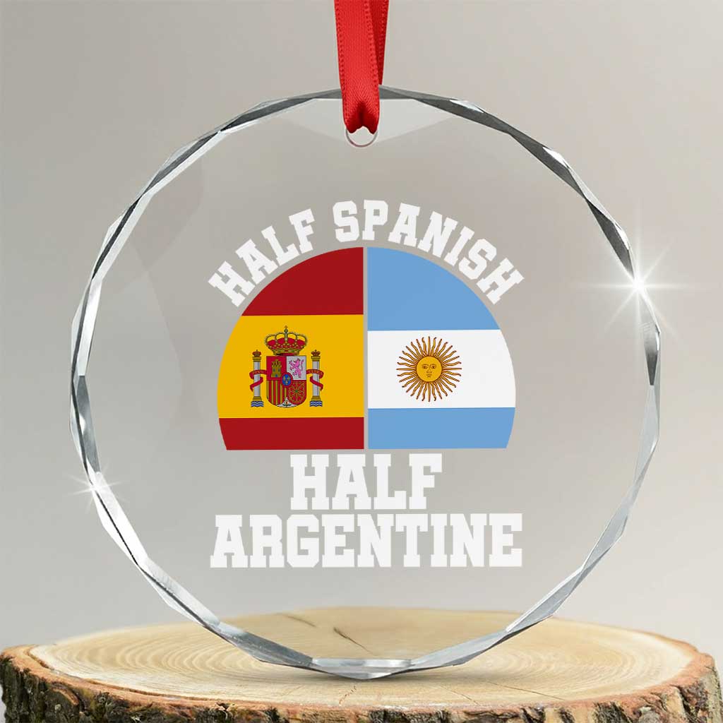Half Spanish Half Argentine Flag Graphic Crystal Glass Ornament Proud Spain Argentina Dual Heritage Pride TS02 Transparent Glass 3'' Circle Print Your Wear
