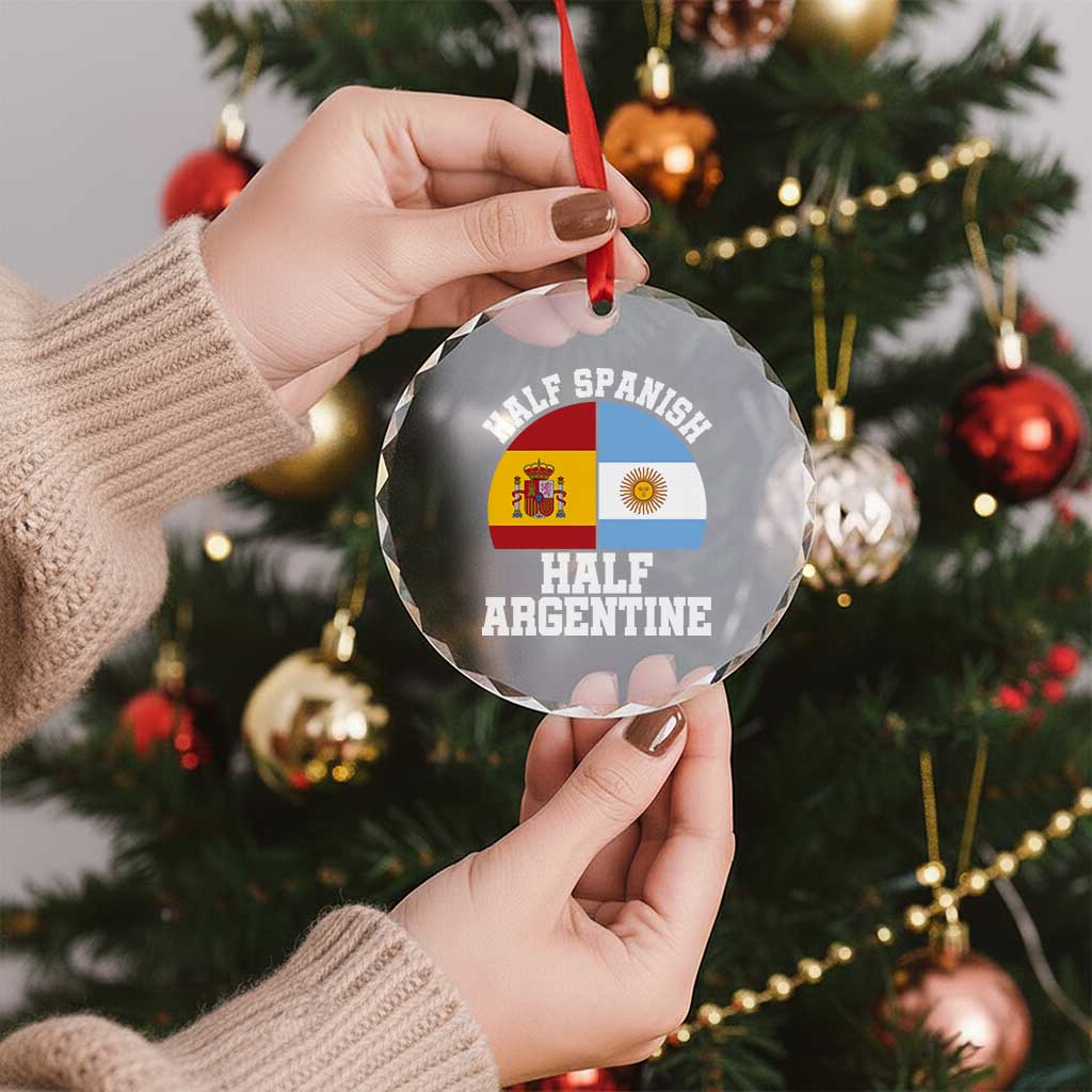 Half Spanish Half Argentine Flag Graphic Crystal Glass Ornament Proud Spain Argentina Dual Heritage Pride