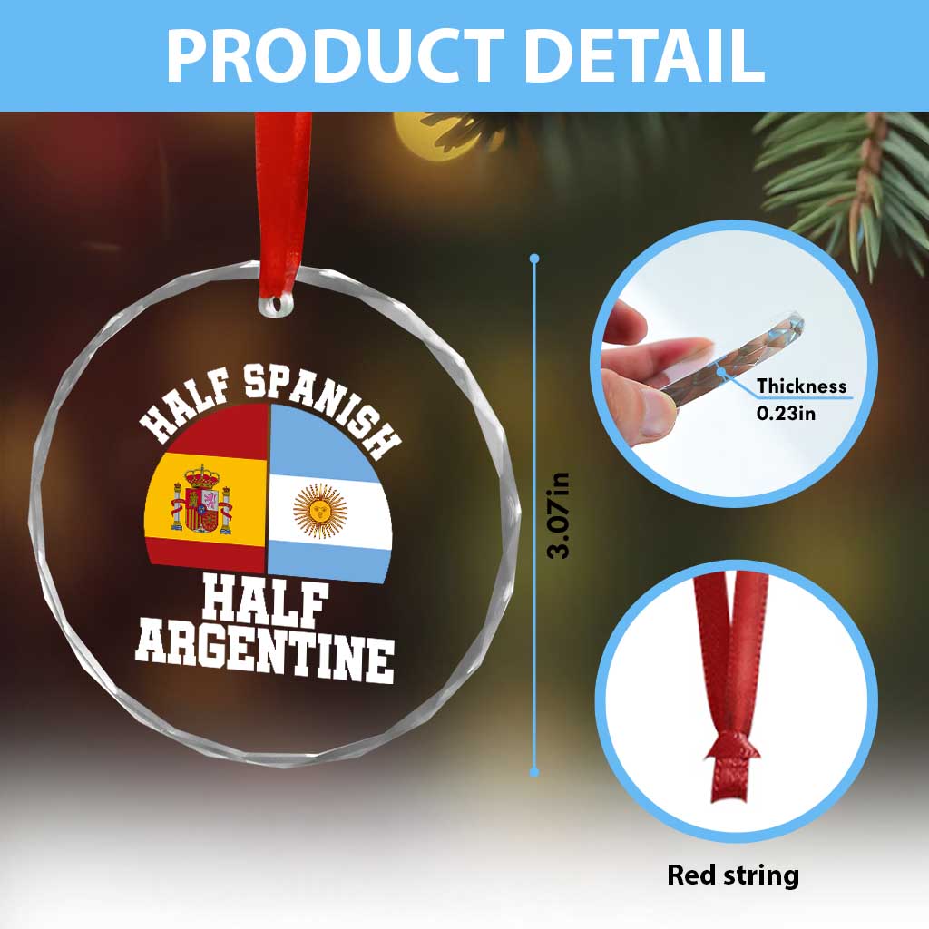 Half Spanish Half Argentine Flag Graphic Crystal Glass Ornament Proud Spain Argentina Dual Heritage Pride
