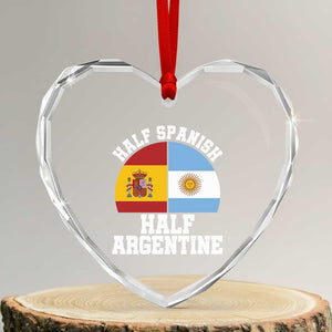 Half Spanish Half Argentine Flag Graphic Heart Crystal Glass Ornament Proud Spain Argentina Dual Heritage Pride