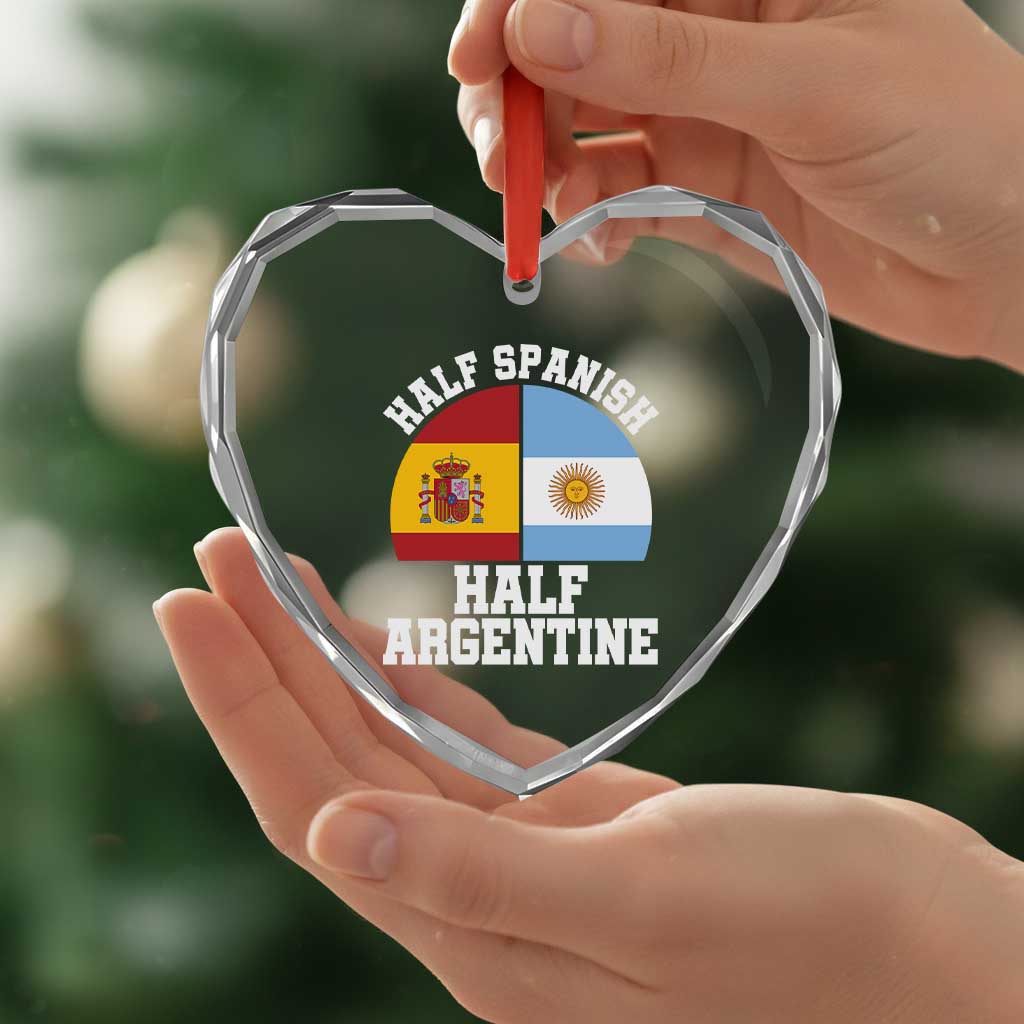 Half Spanish Half Argentine Flag Graphic Heart Crystal Glass Ornament Proud Spain Argentina Dual Heritage Pride