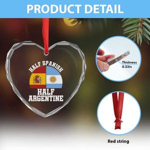 Half Spanish Half Argentine Flag Graphic Heart Crystal Glass Ornament Proud Spain Argentina Dual Heritage Pride
