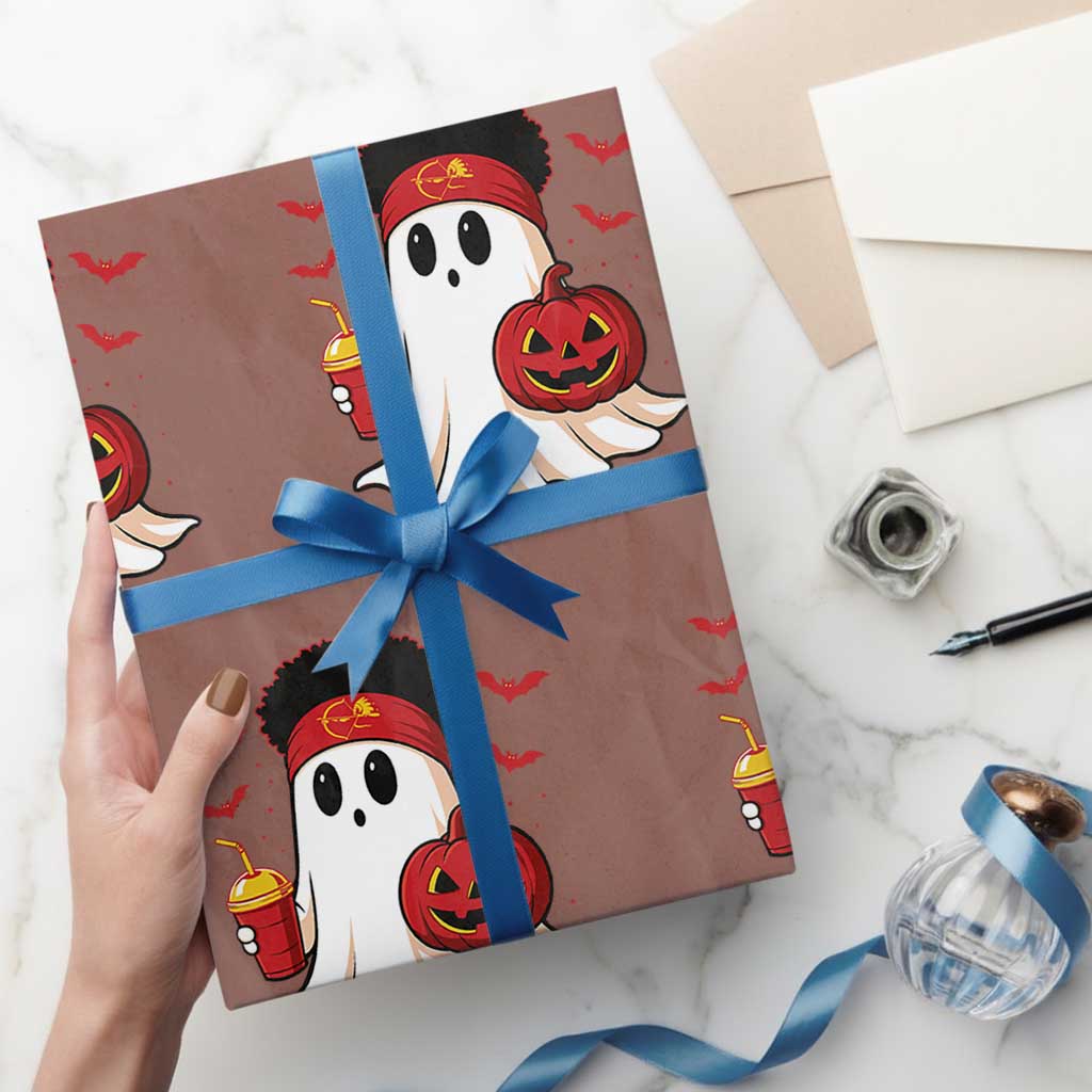 Halloween KC Ghost Wrapping Paper Roll Pumpkin Ghost Costume Football TS10 Mocha Print Your Wear