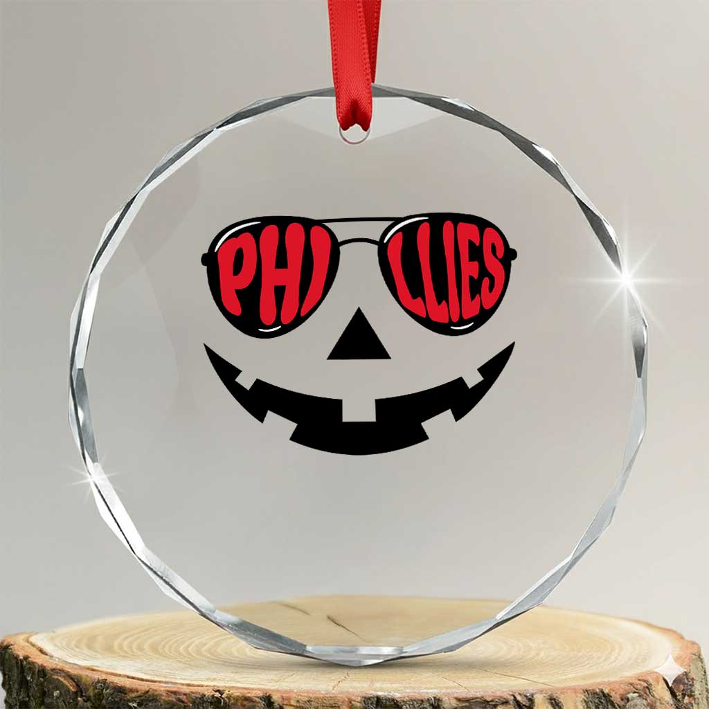 Halloween Philly Crystal Glass Ornament Philadelphia Baseball Red October Jackolantern Pumpkin Face TS10 Transparent Glass 3'' Circle Print Your Wear