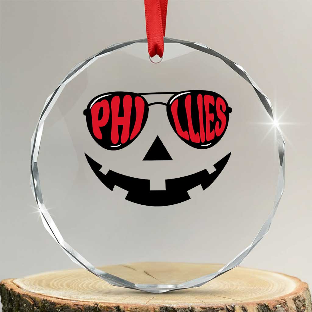 Halloween Phillies Crystal Glass Ornament Philadelphia Baseball Red October Jackolantern Pumpkin Face TS10 Transparent Glass 3'' Circle Print Your Wear