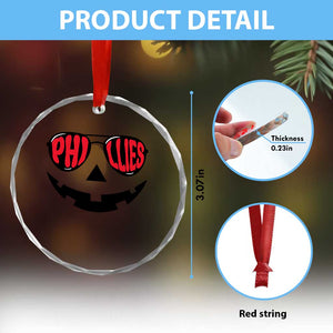 Halloween Phillies Crystal Glass Ornament Philadelphia Baseball Red October Jackolantern Pumpkin Face TS10 Print Your Wear