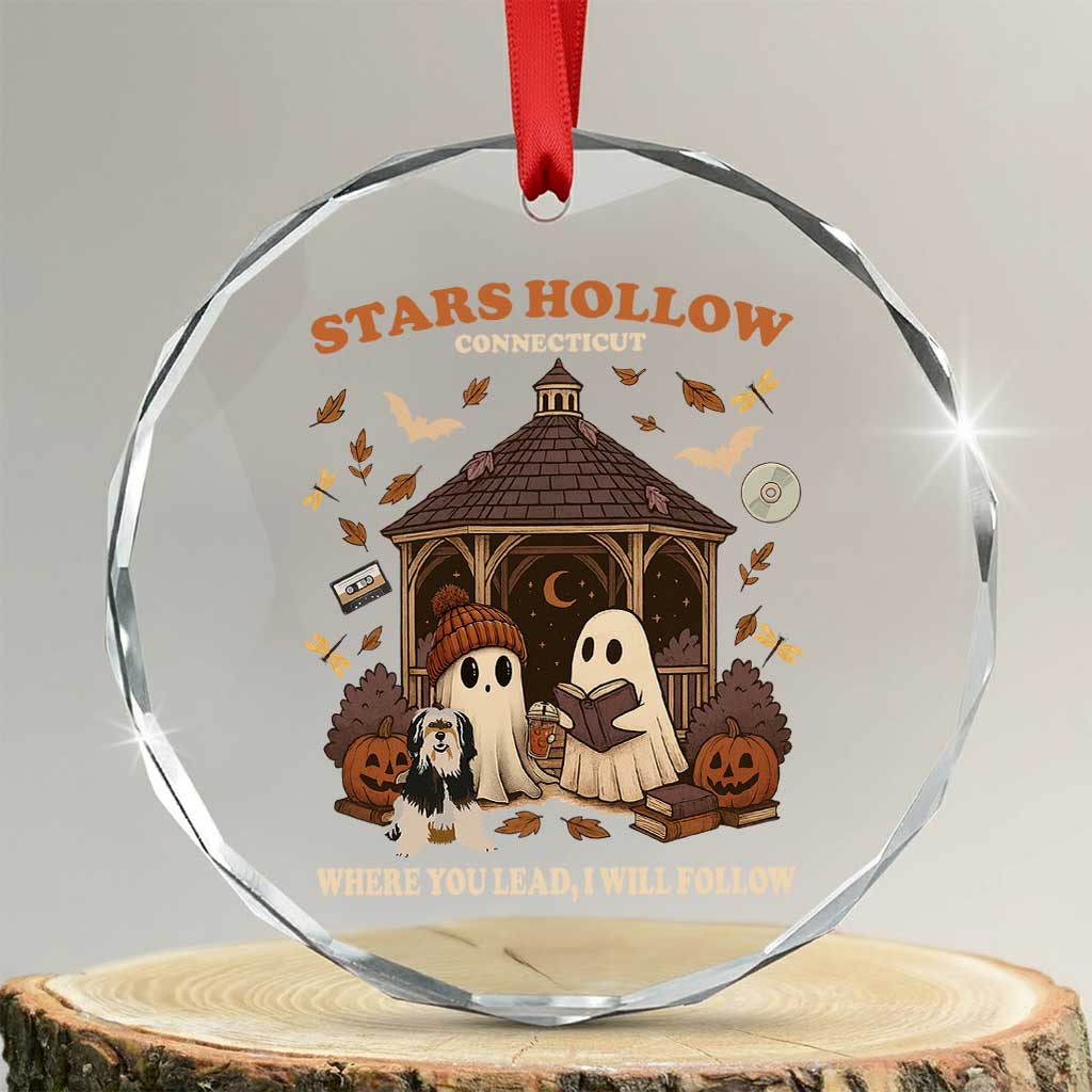 Halloween Stars Hollow Crystal Glass Ornament Retro Book Lover Cute Ghost Fall Pumpkin TS10 Transparent Glass 3'' Circle Print Your Wear