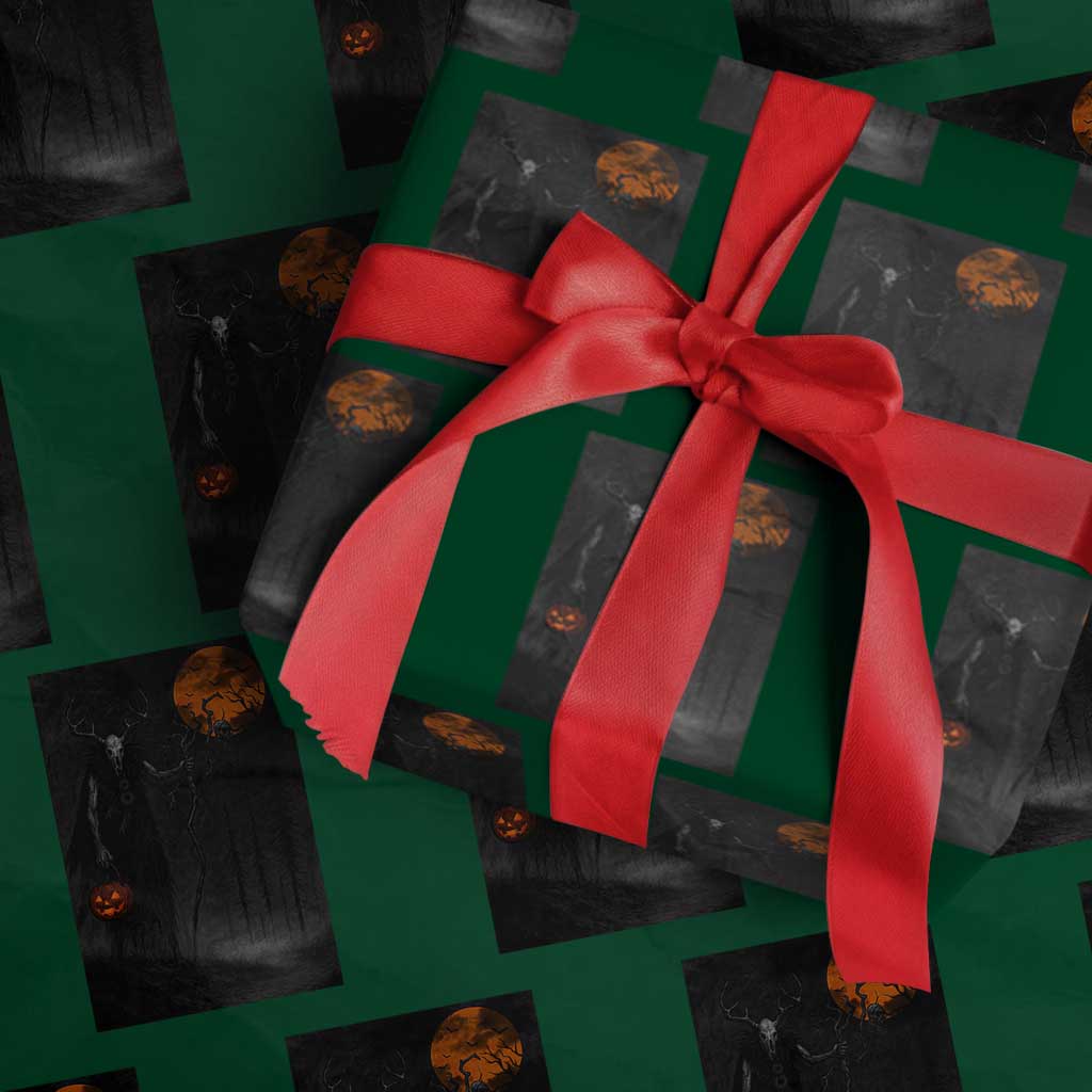 Halloween Wendigo Wrapping Paper Roll Scary Pumpkin Moon TS10 Green Print Your Wear