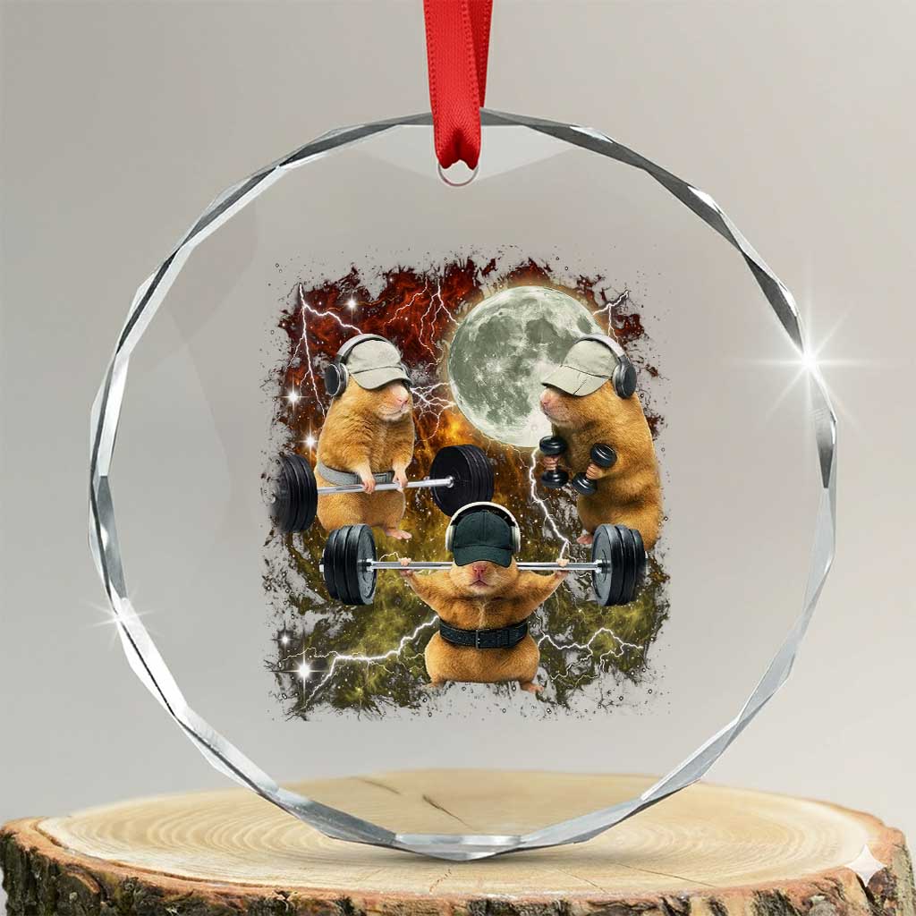 Hamster Deadlift Crystal Glass Ornament Funny Cute Rat Fitness Gym Weightlifting Meme TS10 Transparent Glass 3'' Circle Print Your Wear